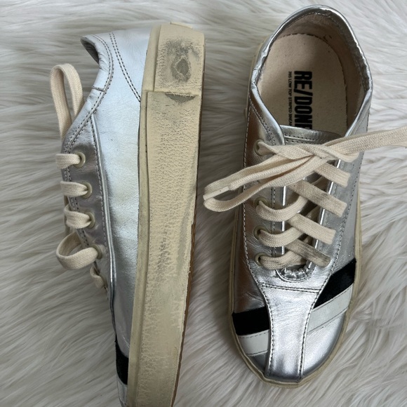 Re/Done 70s Low Top Striped Sneaker Metallic Silver Women’s 7 - Picture 3 of 11